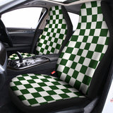 Forest Green And White Checkered Print Universal Fit Car Seat Covers 102422
