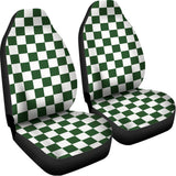 Forest Green And White Checkered Print Universal Fit Car Seat Covers 102422