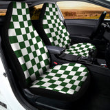Forest Green And White Checkered Print Universal Fit Car Seat Covers 102422