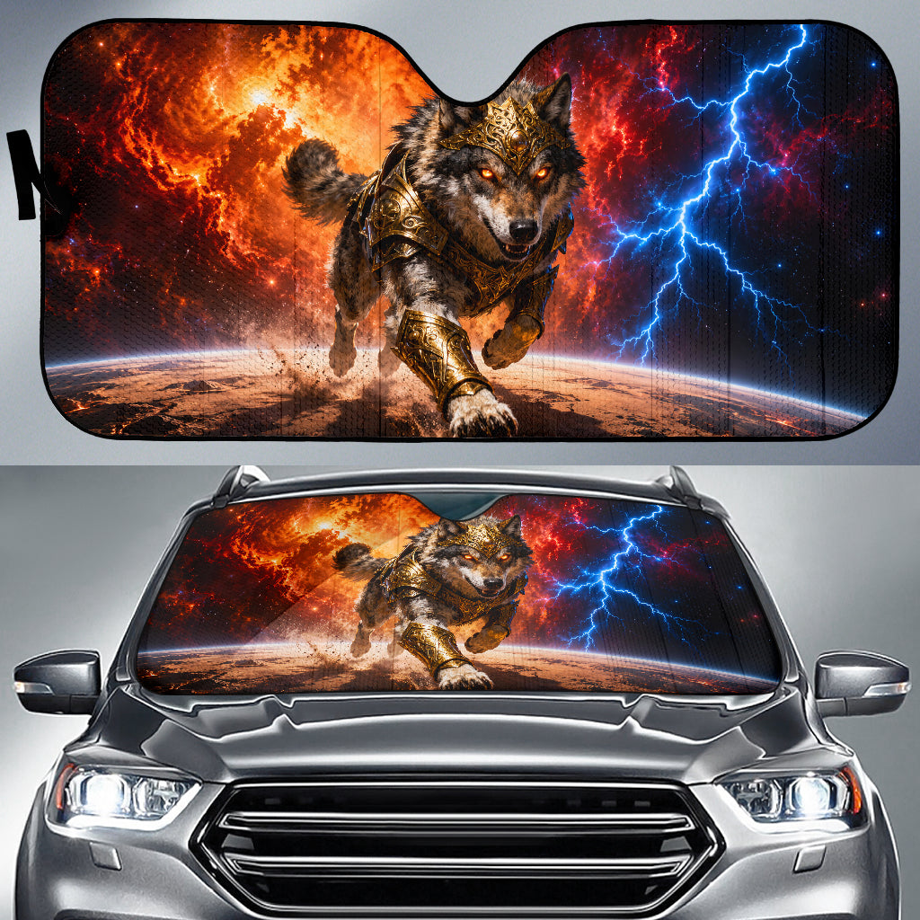 Celestial Armored Wolf Fiery Storm Runner Car Auto Sun Shades 212302