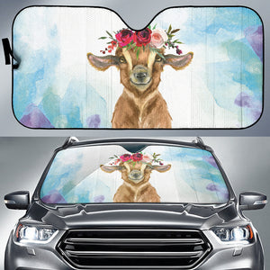 Goat Cute Cyan Watercolor Car Auto Sun Shades 212301