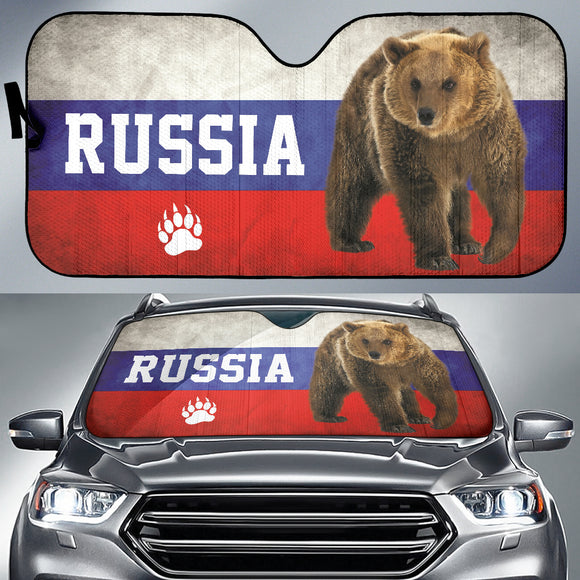 Russian Flag Furry Bear Animal Car Auto Sun Shades 212801