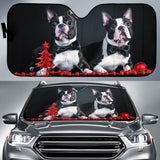 Holiday Boston Terrier Duo Surrounded by Red Ornaments Car Auto Sun Shades 211502