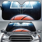 Basketball Swishing Toward Hoop Under Stadium Lights Car Auto Sun Shades 211402