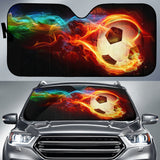 Flaming Soccer Ball Racing Through Colorful Smoke Car Auto Sun Shades 211402