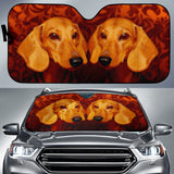 Twin Dachshunds Portrait Against Ornate Orange Background Car Auto Sun Shades 211402