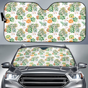 Succulent Natural Watercolor White Background Car Auto Sun Shades 212301