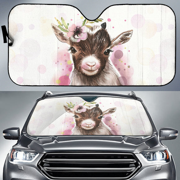 Goat Cute Floral Watercolor Car Auto Sun Shades 212301