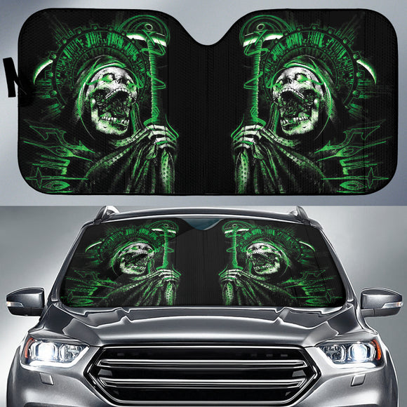 Gothic Green Skull Car Auto Sun Shades 210402