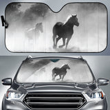 Black White Horses Running Through Misty Landscape Car Auto Sun Shades 211502