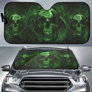 Green Flaming Fire Skull Car Auto Sun Shades 212201