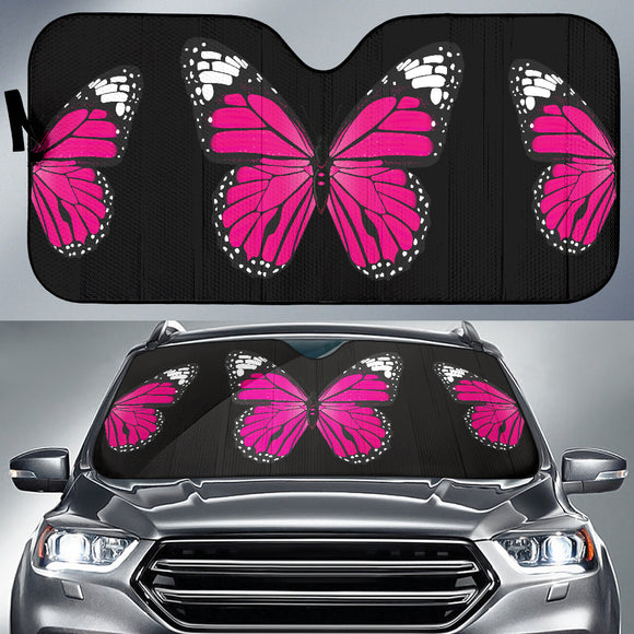 Pink Butterfly on Black Background Car Auto Sun Shades 210502