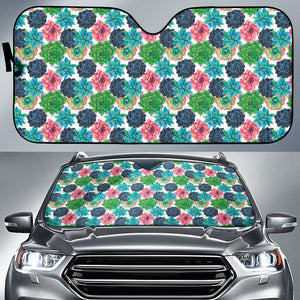 Succulent Colorful White Background Watercolor Car Auto Sun Shades 212301