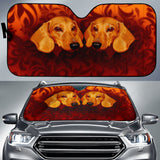 Dachshund Pair Centered on Decorative Floral Pattern Car Auto Sun Shades 211402