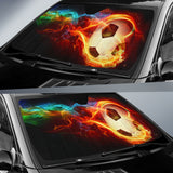 Flaming Soccer Ball Racing Through Colorful Smoke Car Auto Sun Shades 211402