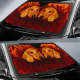 Dachshund Pair Centered on Decorative Floral Pattern Car Auto Sun Shades 211402
