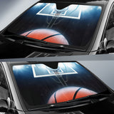 Basketball Swishing Toward Hoop Under Stadium Lights Car Auto Sun Shades 211402
