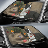 Calm Boston Terrier Portrait with Rustic Floral Scene Car Auto Sun Shades 211502