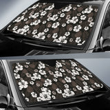 Black With Hibiscus Pattern In Gray And White Car Auto Sun Shades 212701