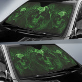 Green Flaming Fire Skull Car Auto Sun Shades 212201