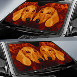 Twin Dachshunds Portrait Against Ornate Orange Background Car Auto Sun Shades 211402