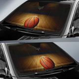 Lone Basketball Resting on Dramatic Wooden Court Car Auto Sun Shades 211402