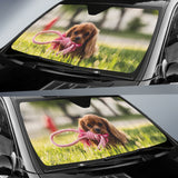 Cute Puppy Chewing Rope Garden Scene Car Auto Sun Shades 211502