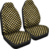 Gold And Black Checkered Pattern Print Universal Fit Car Seat Covers 102422