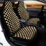 Gold And Black Checkered Pattern Print Universal Fit Car Seat Covers 102422