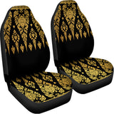 Gold And Black Thai Pattern Print Universal Fit Car Seat Covers 102422