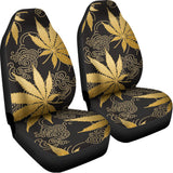 Gold Cannabis Leaf Pattern Print Universal Fit Car Seat Covers 102422
