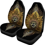 Golden Spiritual Lotus Print Universal Fit Car Seat Covers 102422