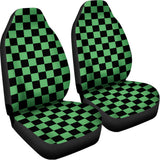 Green And Black Checkered Pattern Print Universal Fit Car Seat Covers 102422