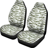 Green And White Tiger Stripe Camo Print Universal Fit Car Seat Covers 102422