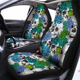 Green Blue Flowers Skull Pattern Print Universal Fit Car Seat Covers 102422