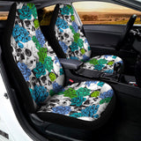 Green Blue Flowers Skull Pattern Print Universal Fit Car Seat Covers 102422