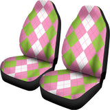 Green Pink And White Argyle Print Universal Fit Car Seat Covers 102422