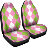 Green Pink And White Argyle Print Universal Fit Car Seat Covers 102422