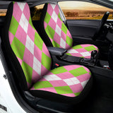 Green Pink And White Argyle Print Universal Fit Car Seat Covers 102422