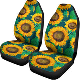 Green Watercolor Sunflower Pattern Print Universal Fit Car Seat Covers 102422