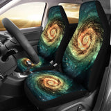 Green Yellow Spiral Galaxy Space Print Universal Fit Car Seat Covers 102422
