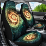 Green Yellow Spiral Galaxy Space Print Universal Fit Car Seat Covers 102422
