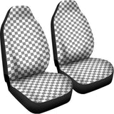 Grey And White Checkered Pattern Print Universal Fit Car Seat Covers 102422