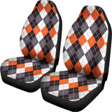 Grey Black Orange And White Argyle Print Universal Fit Car Seat Covers 102422