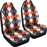 Grey Black Orange And White Argyle Print Universal Fit Car Seat Covers 102422