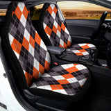 Grey Black Orange And White Argyle Print Universal Fit Car Seat Covers 102422