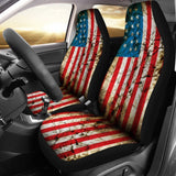 Grunge Wrinkled American Flag Patriotic Universal Fit Car Seat Covers 102422