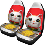 Japanese Lucky Cat Maneki Neko Print Universal Fit Car Seat Covers 102422