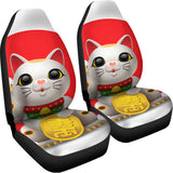 Japanese Lucky Cat Maneki Neko Print Universal Fit Car Seat Covers 102422