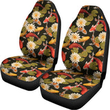 Koi Carp And Lotus Pattern Print Universal Fit Car Seat Covers 102422
